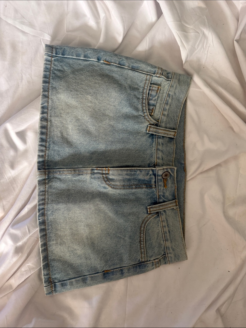 Light Blue Denim Mini Skirt with Button Front